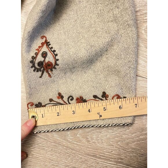Vintage Embroidered Wool Duster Coat Beige Boho Folk Art Longline Handmade - Picture 10 of 14